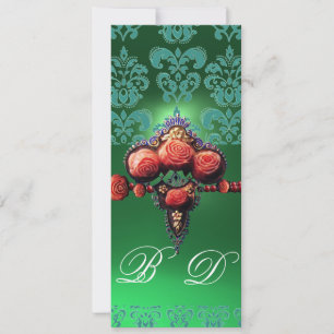 RED CORAL RO,BLUE GRÖNT BLACK DAMASK MONOGRAM INBJUDNINGAR