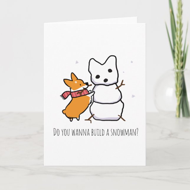 Red Corgi Snögubbe | CorgiSaker Helgkort (Framsida)