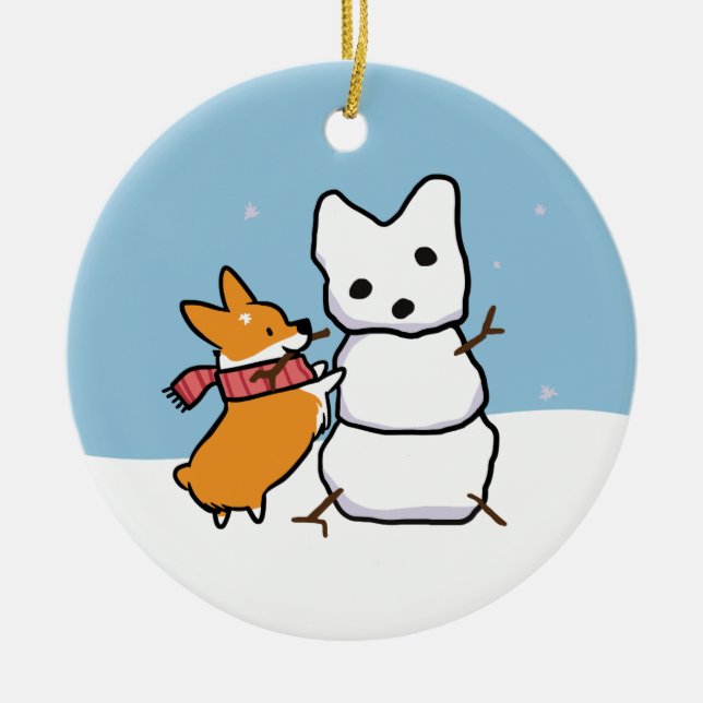 Red Corgi Snögubbe Ornament | CorgiSaker (Framsidan)