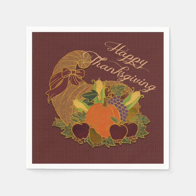 Red Cornucopia Thanksgiving Napkins Pappersservett (Framsidan)