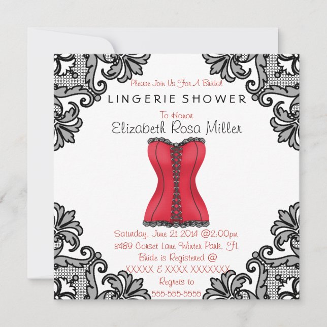 Red Corset & Black Snöre Lingerie Möhippa Inbjudningar (Framsida)