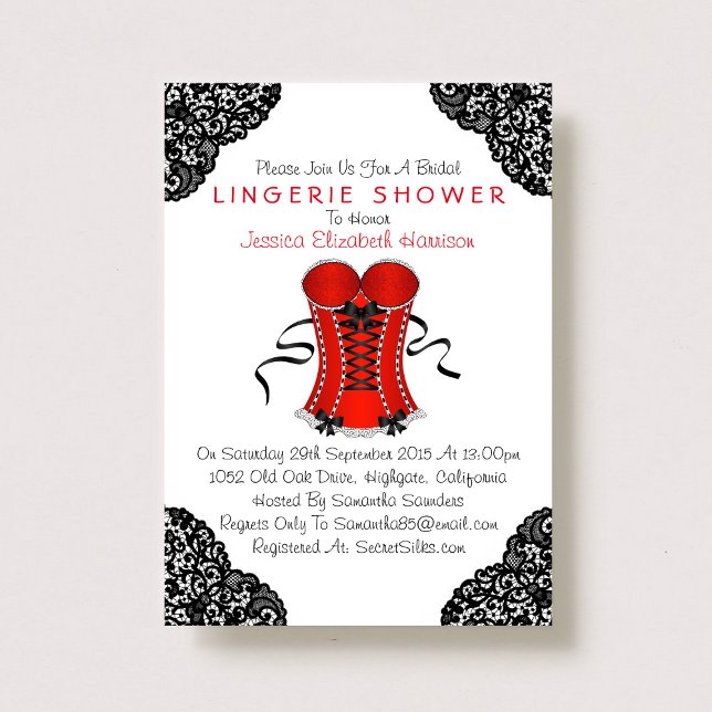 Red Corset & Black Snöre Lingerie Shower Inbjudningar (Skapare uppladdad)
