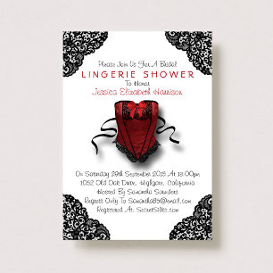 Red Corset & Black Snöre Lingerie Shower Inbjudningar
