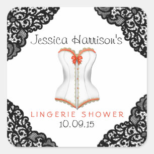 Red Corset & Black Snöre Lingerie Shower Stickers Fyrkantigt Klistermärke
