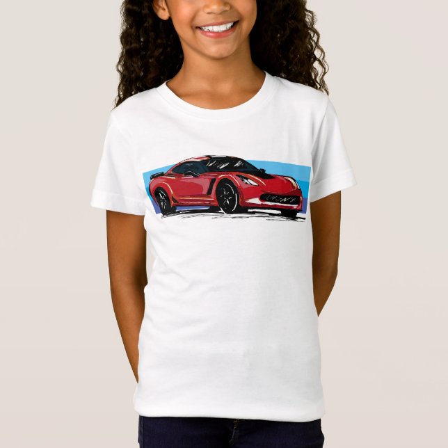 Red Corvette C7 med Blue Rand T Shirt (Framsida)