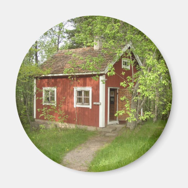 Red Cottage Round Magnet (Framsidan)