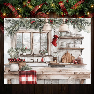 Red Country Christmas Farmhouse Kitchen Helg Vykort