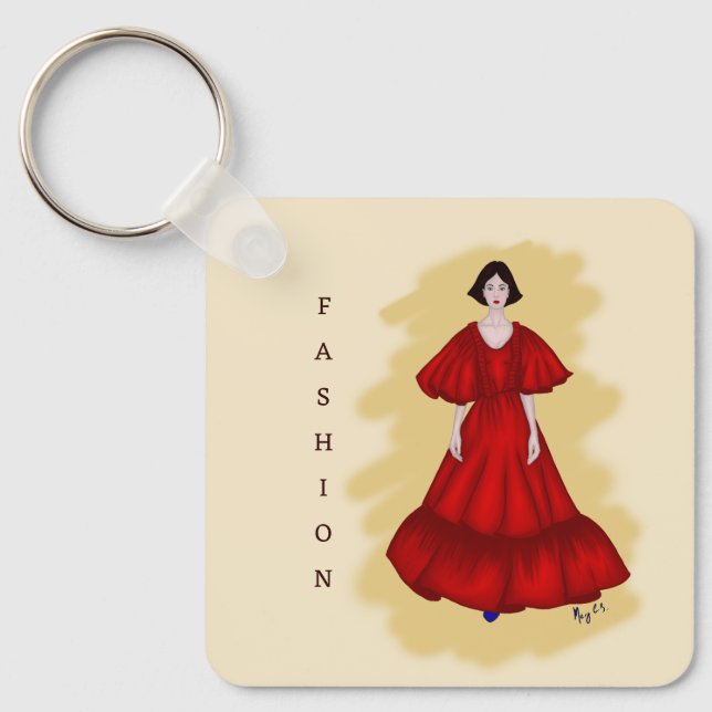 Red Couture Shape with Soft Yellow Atmosphere Nyckelring (Framsida)