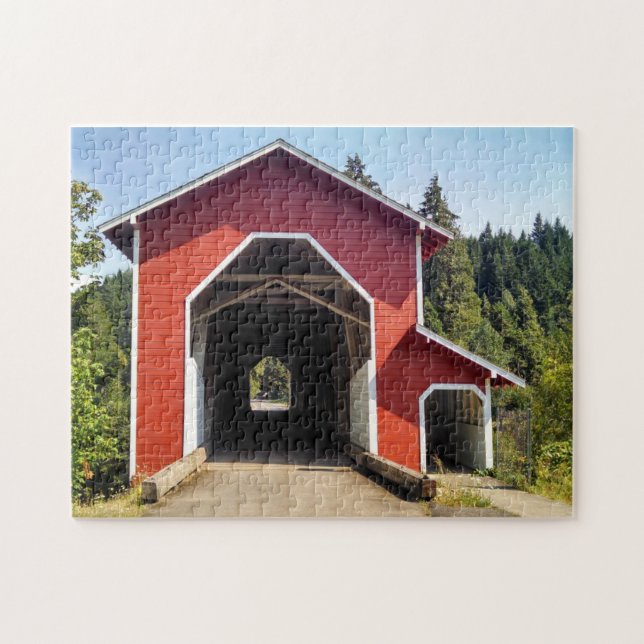 RED COVERED BRIDGE JIGSAW PUZZLE PUSSEL (Horisontell)