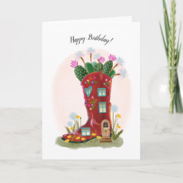 Red Cowboy Boot and Cactus Birthday Card Kort