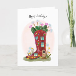 Red Cowboy Boot and Cactus Birthday Card Kort