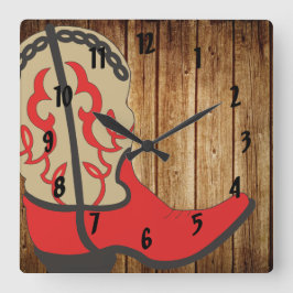 Red Cowboy Boot Fyrkantig Klocka