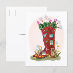 Red Cowboy Boot och Cactus vycard Vykort