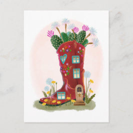 Red Cowboy Boot och Cactus vycard Vykort