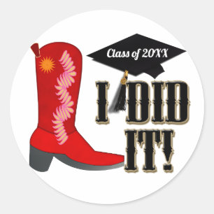 Red Cowboy Boot Studenten Runt Klistermärke