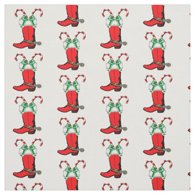 Red Cowboy Boots and Polkagrisars Helgdag Fabric Tyg (Provkarta)