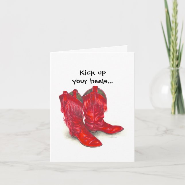Red Cowboy Boots Birthday Card Kort (Framsida)