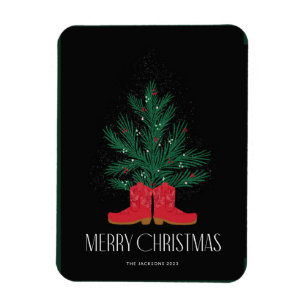 Red Cowboy Boots och Spruce God jul Magnet