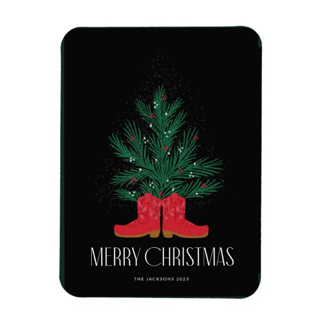 Red Cowboy Boots och Spruce God jul Magnet (Vertikal)