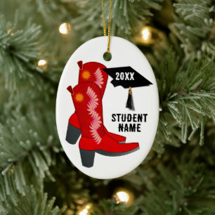 Red Cowboy Boots Studenten Julgransprydnad Keramik
