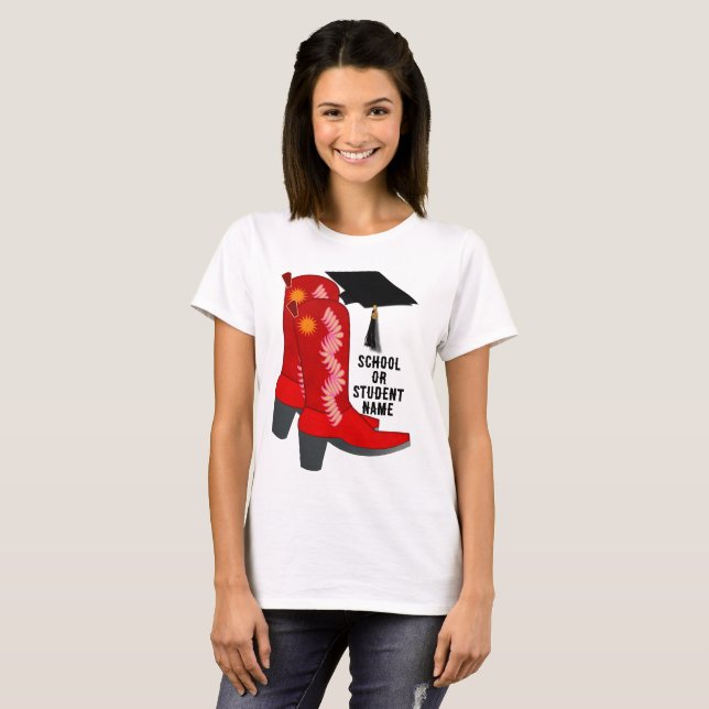 Red Cowboy Boots Studenten T Shirt (Hel framsida)
