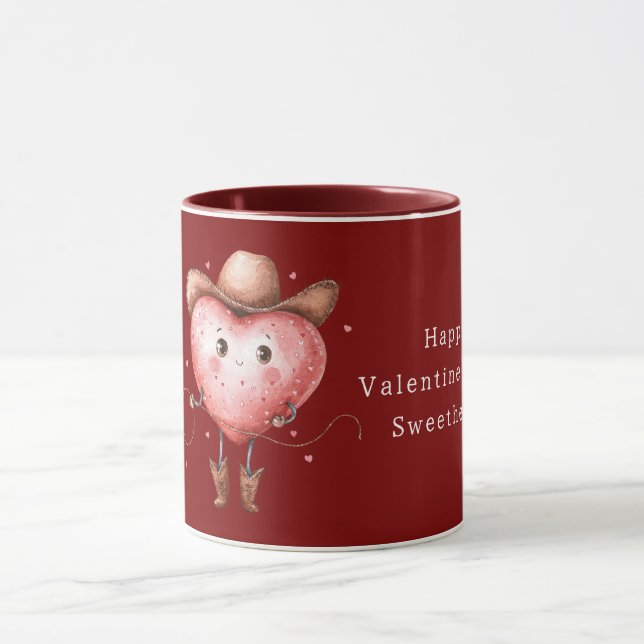 Red Cowgirl Hat Boots Heart Valentine's Day Mugg (Center)