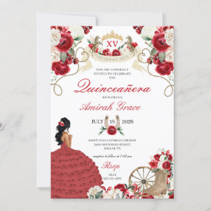 Red Cowgirl Princess Western Quinceañera Inbjudningar