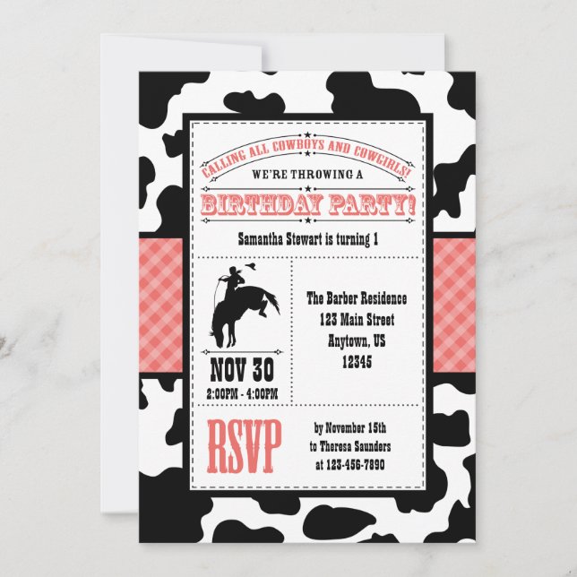 Red Cowhide Cowboy Birthday-inbjudan Inbjudningar (Framsida)