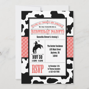 Red Cowhide Cowboy Birthday-inbjudan Inbjudningar