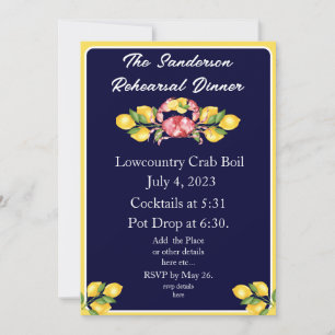 Red Crab Boil Investigation White Navy Blue Gult Inbjudningar