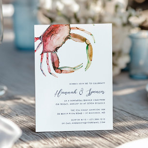 Red Crab Coastal Watercolor Rehearsal Dinner Inbjudningar