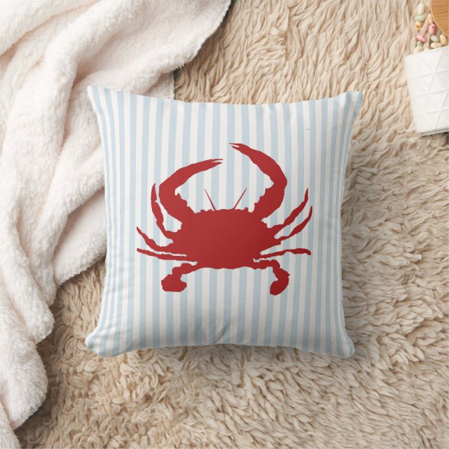 Red Crab Nautical Blue Rand Painting Kudde (Filt)
