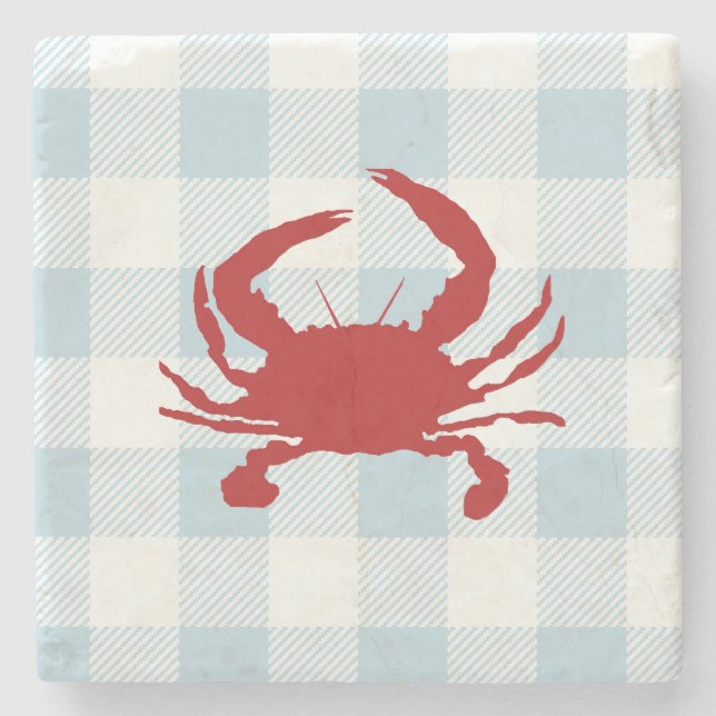 Red Crab Nautical Gingham Check Stenunderlägg (Framsidan)