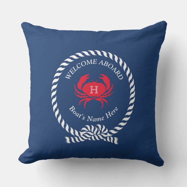 Red Crab Nautical Solid Navy Blue Boat Outdoor Kudde (Framsida)