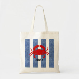 Red Crab på Blue Denim Rand Tygkasse