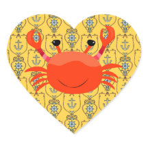 Red Crab på Nautical Heart Sticker