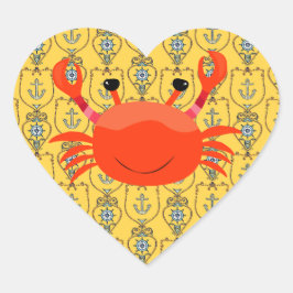 Red Crab på Nautical Heart Sticker Hjärtformat Klistermärke