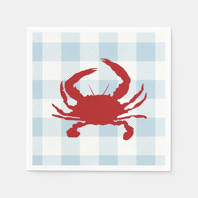 Red Crab Painting Nautical Blue Gingham Coastal Pappersservett (Framsidan)
