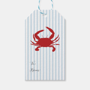 Red Crab Painting Nautical Blue Rand Coastal Presentetikett
