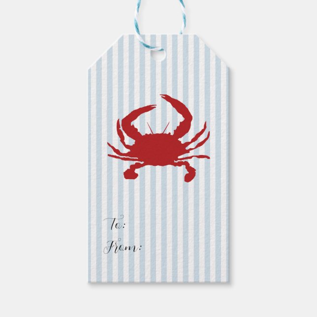 Red Crab Painting Nautical Blue Rand Coastal Presentetikett (Framsidan)