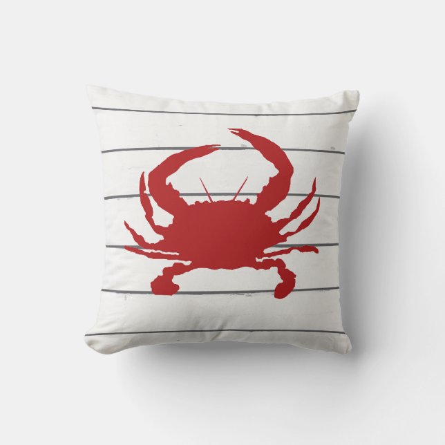 Red Crab Painting Shiplap Coastal Kudde (Framsida)
