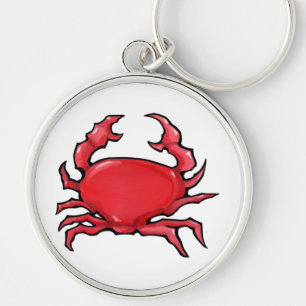 Red Crab Premium Keychain Rund Silverfärgad Nyckelring