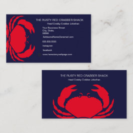 Red Crab Seafood Navy Blue White Simple Nautical B Visitkort