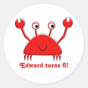 Red Crab Stickers Cuptårta Toppers Runt Klistermärke
