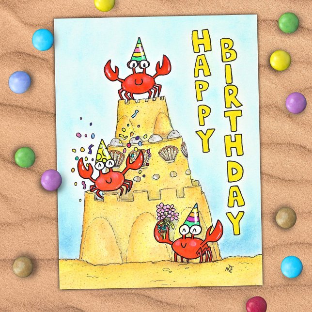 Red Crabs Birthday Vykort (Skapare uppladdad)