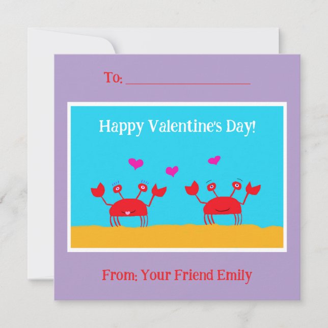 Red Crabs Hearts Vänskap Kids Valentindagen Julkort (Framsida)