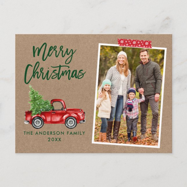 Red Craft Tape Push Script Lastbil Kraft-jul Vykort (Framsida)