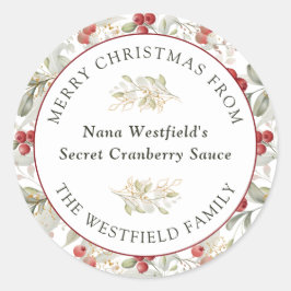 Red Cranbär jul Greenery Food Gift Runt Klistermärke