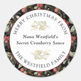 Red Cranbär jul Greenery Food Gift Runt Klistermärke