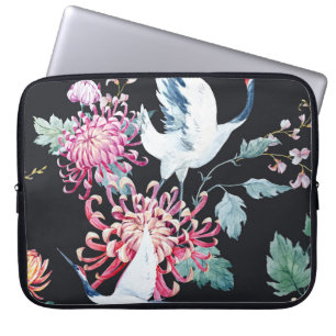 Red Crane Chrysanthemum Watercolor Mönster Laptop Fodral